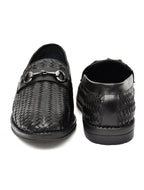 PONO Men's Black Handwoven Leather Horsebit Loafers – Premium Formal Slip-On Shoes