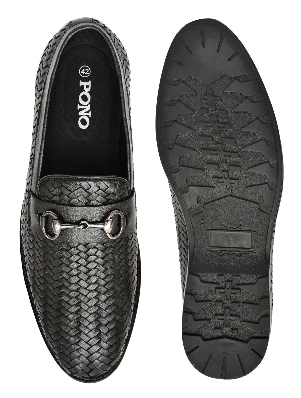 PONO Men's Black Handwoven Leather Horsebit Loafers – Premium Formal Slip-On Shoes