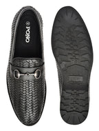 PONO Men's Black Handwoven Leather Horsebit Loafers – Premium Formal Slip-On Shoes