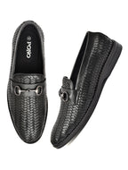 PONO Men's Black Handwoven Leather Horsebit Loafers – Premium Formal Slip-On Shoes