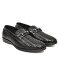 PONO Men's Black Handwoven Leather Horsebit Loafers – Premium Formal Slip-On Shoes