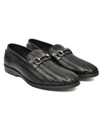 PONO Men's Black Handwoven Leather Horsebit Loafers – Premium Formal Slip-On Shoes