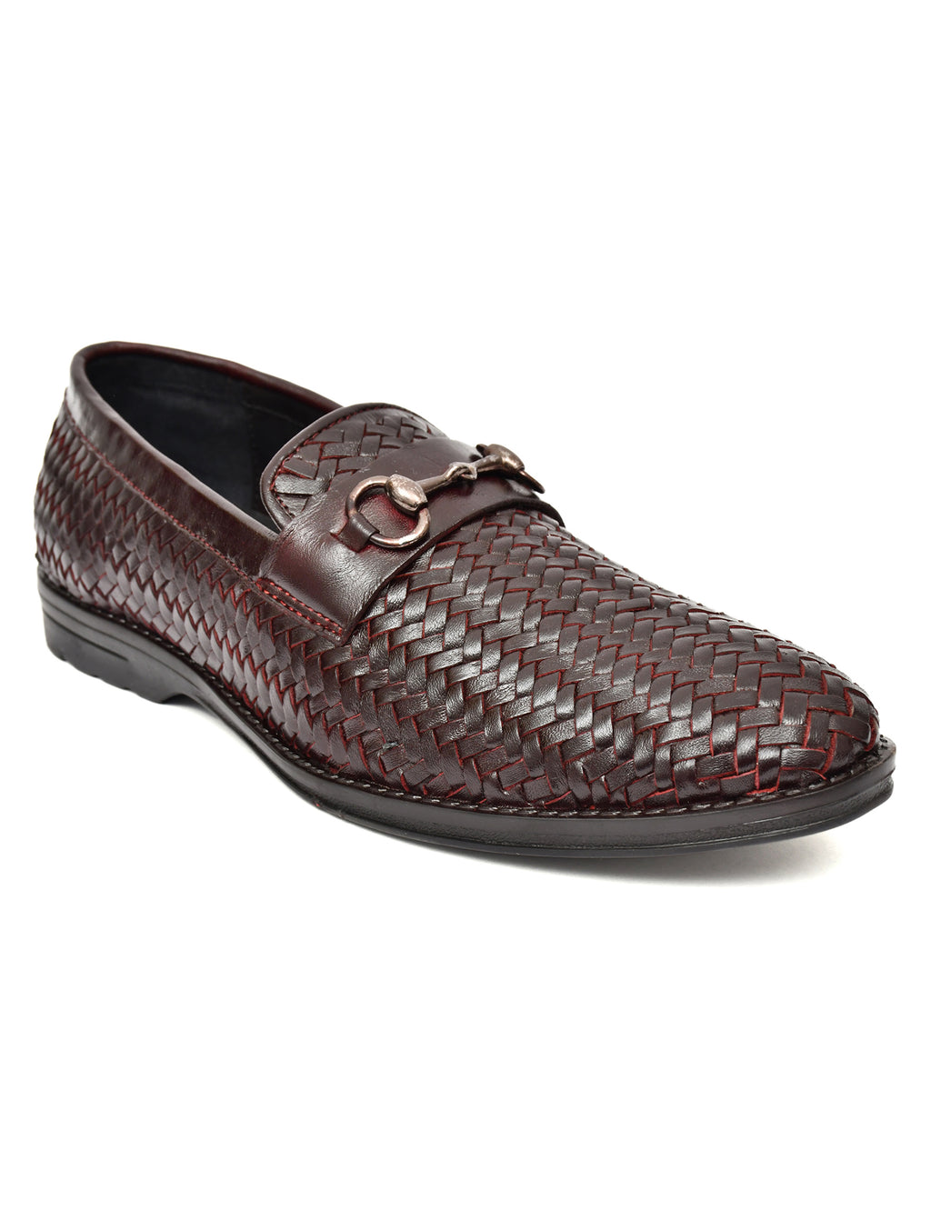 PONO Men's Brown Handwoven Leather Horsebit Loafers – Premium Formal Slip-On Shoes