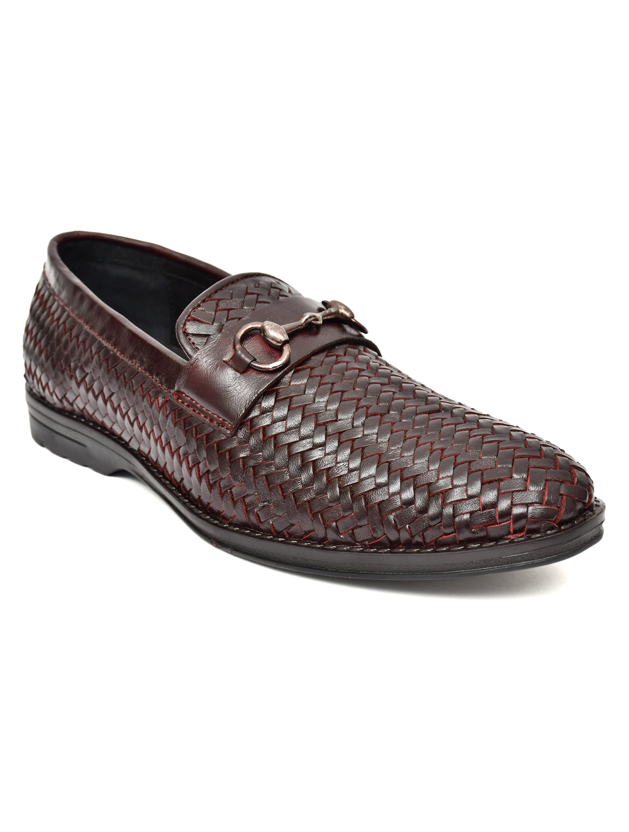 PONO Men's Brown Handwoven Leather Horsebit Loafers – Premium Formal Slip-On Shoes