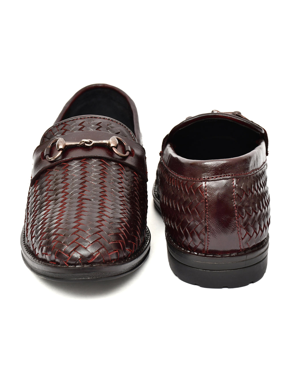 PONO Men's Brown Handwoven Leather Horsebit Loafers – Premium Formal Slip-On Shoes