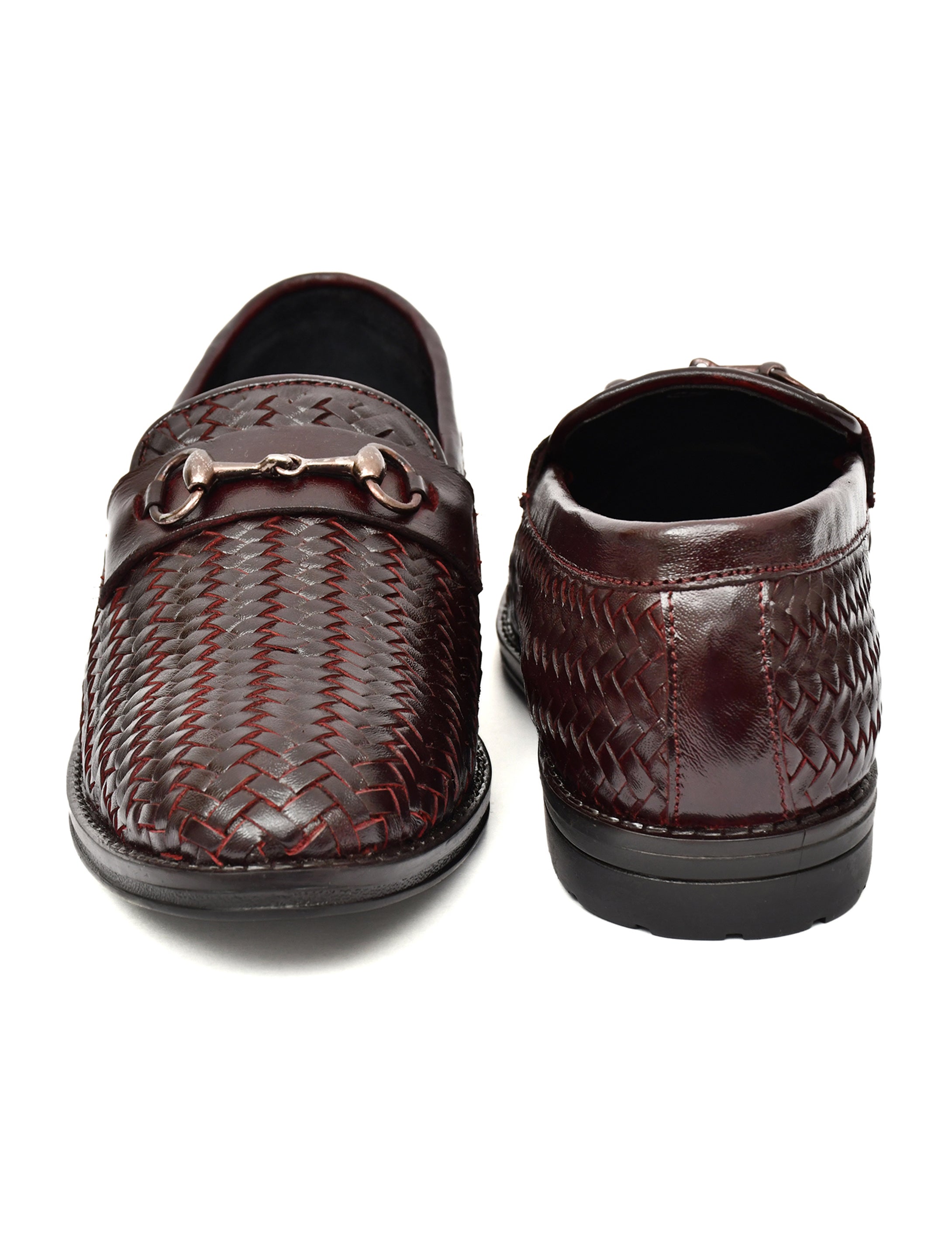 PONO Men's Brown Handwoven Leather Horsebit Loafers – Premium Formal Slip-On Shoes