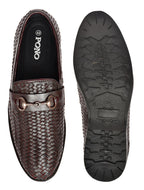 PONO Men's Brown Handwoven Leather Horsebit Loafers – Premium Formal Slip-On Shoes