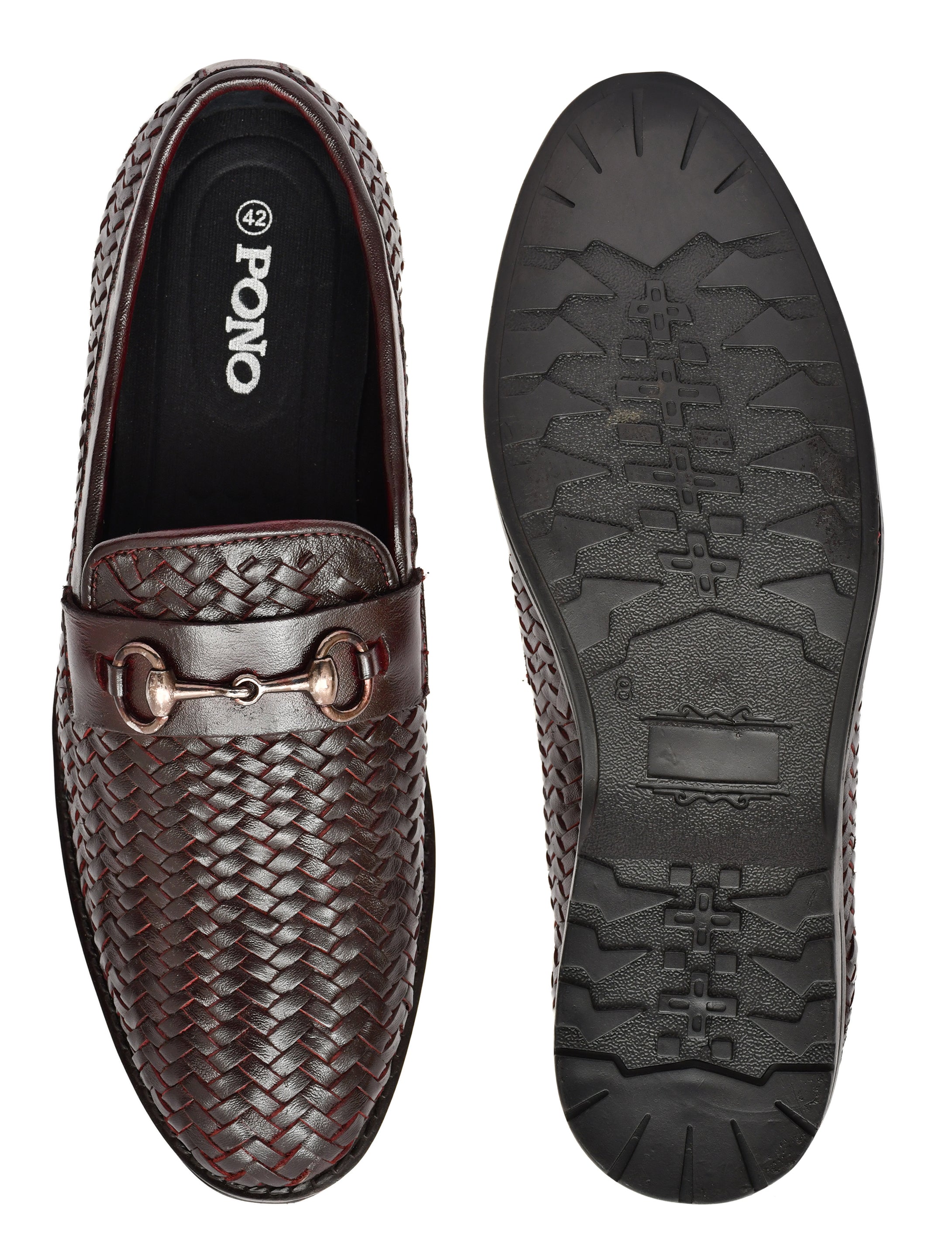 PONO Men's Brown Handwoven Leather Horsebit Loafers – Premium Formal Slip-On Shoes