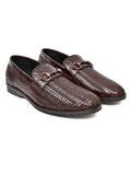 PONO Men's Brown Handwoven Leather Horsebit Loafers – Premium Formal Slip-On Shoes