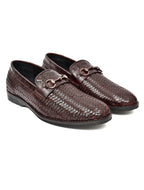 PONO Men's Brown Handwoven Leather Horsebit Loafers – Premium Formal Slip-On Shoes