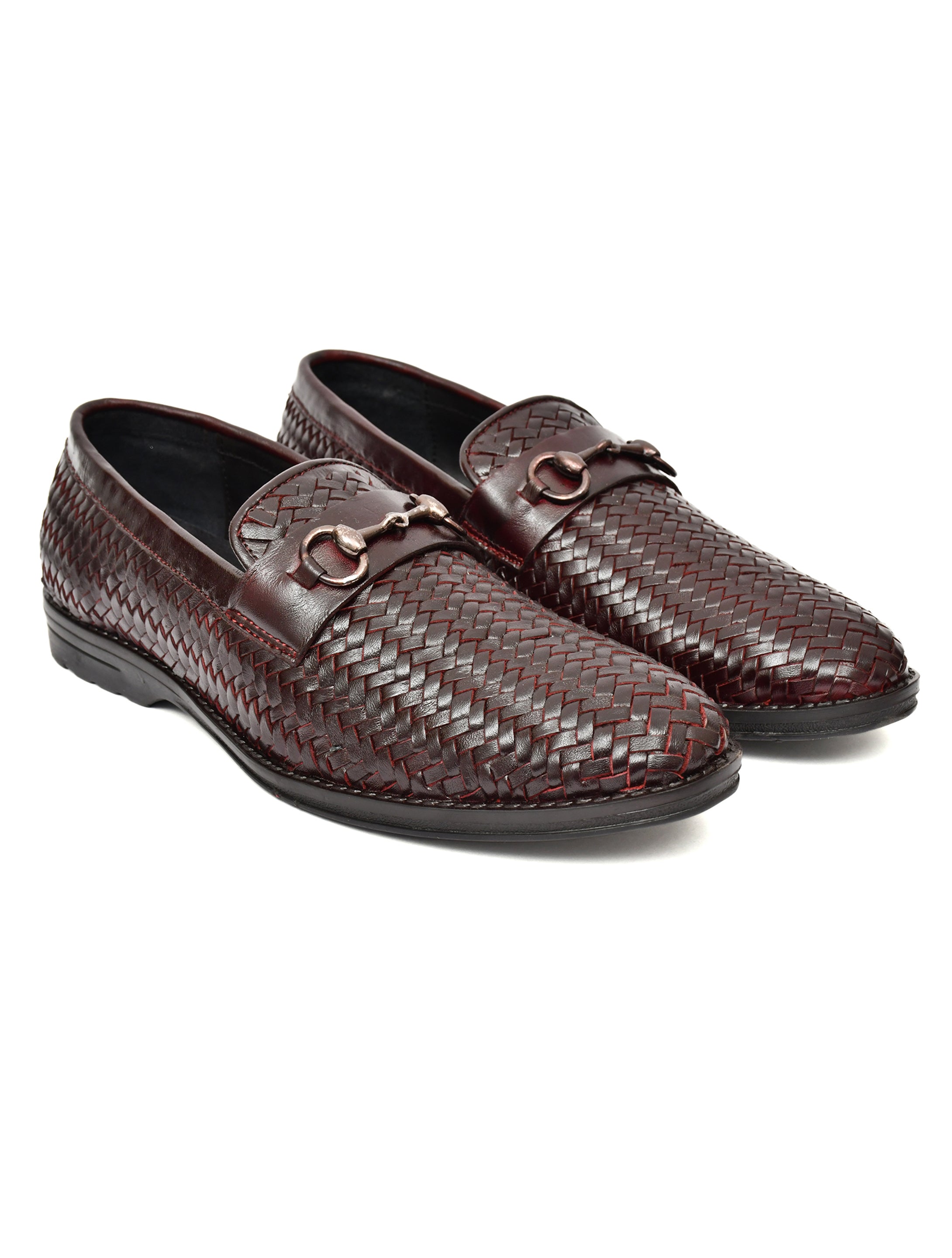 PONO Men's Brown Handwoven Leather Horsebit Loafers – Premium Formal Slip-On Shoes