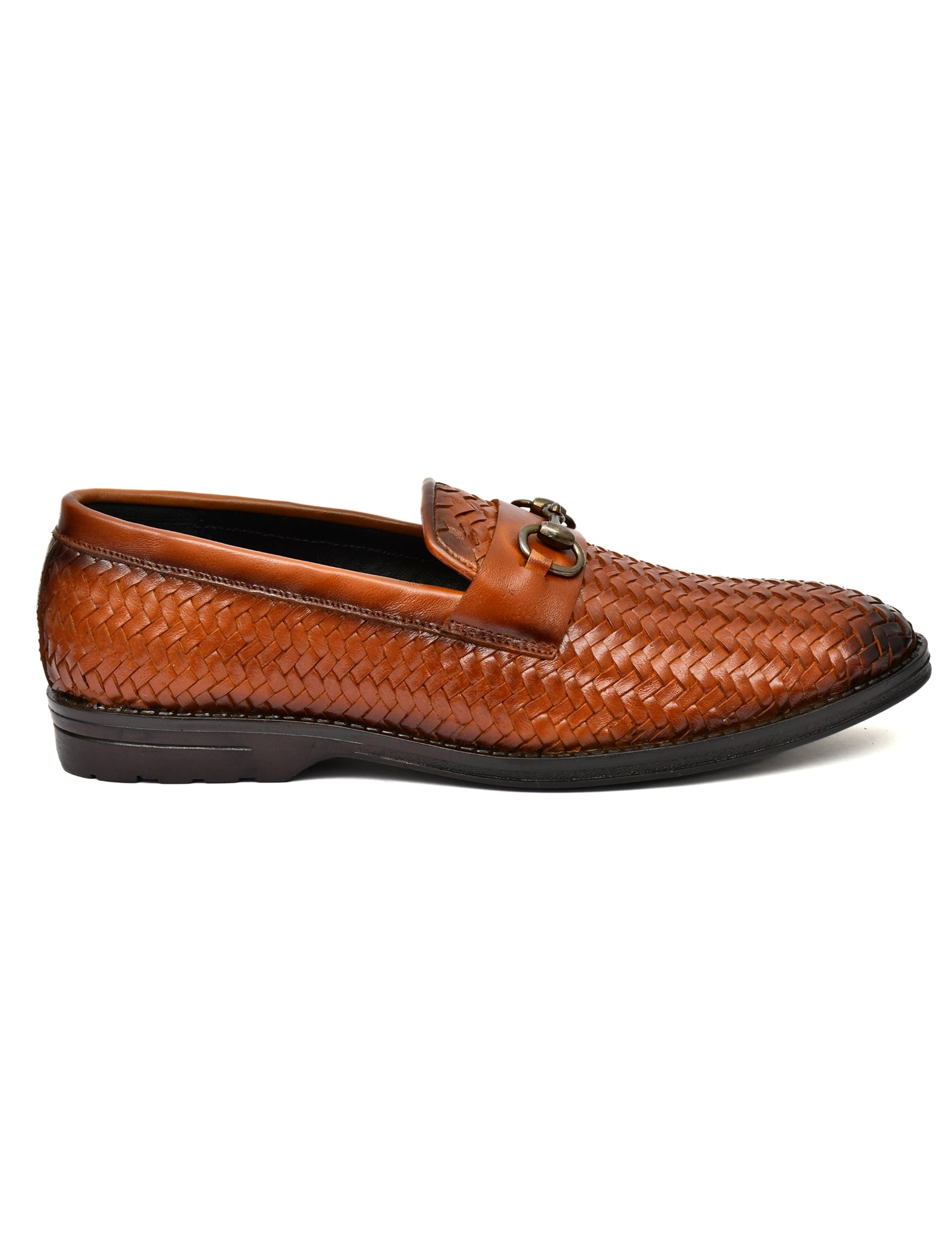 PONO Men's Tan Handwoven Leather Horsebit Loafers – Premium Formal Slip-On Shoes