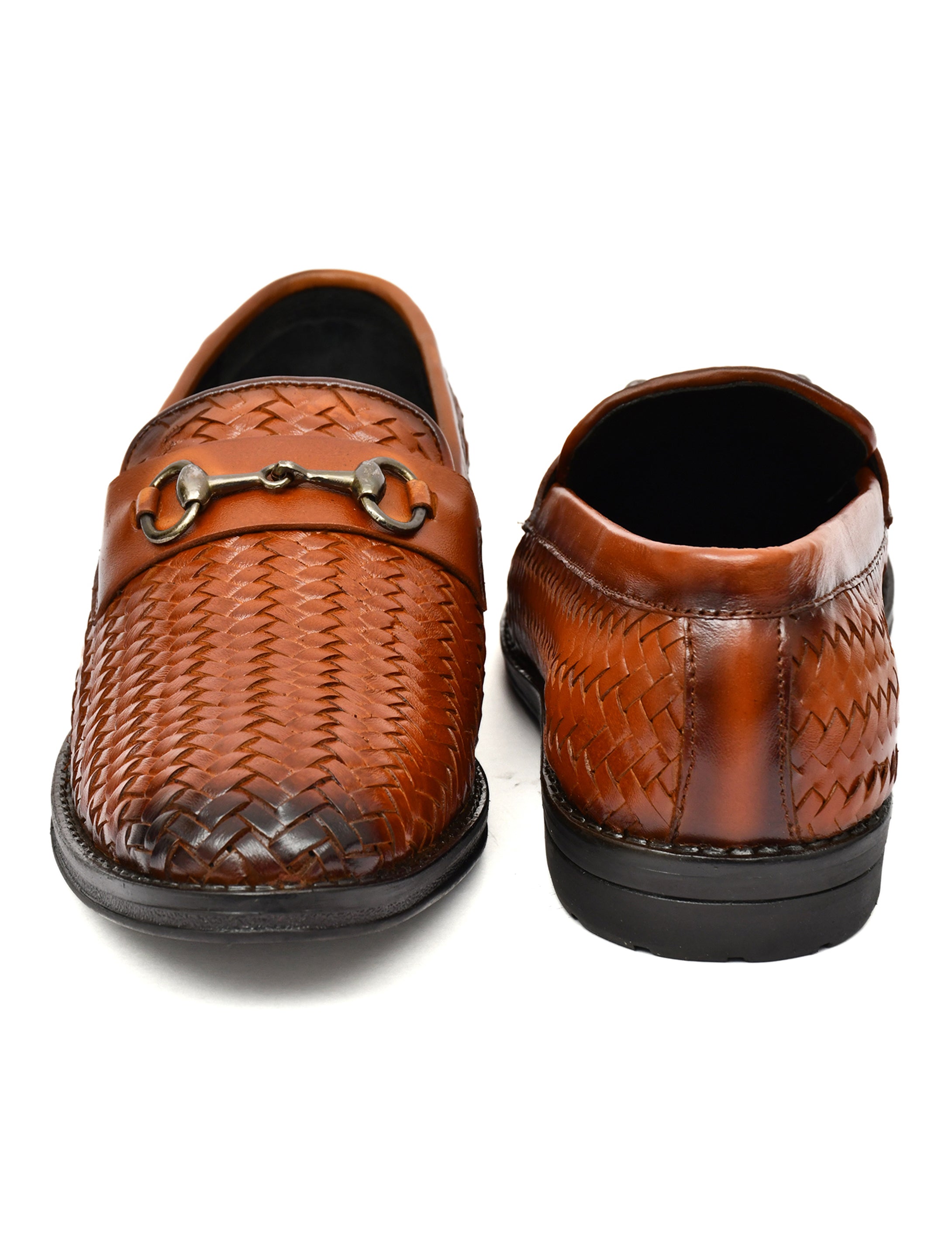 PONO Men's Tan Handwoven Leather Horsebit Loafers – Premium Formal Slip-On Shoes