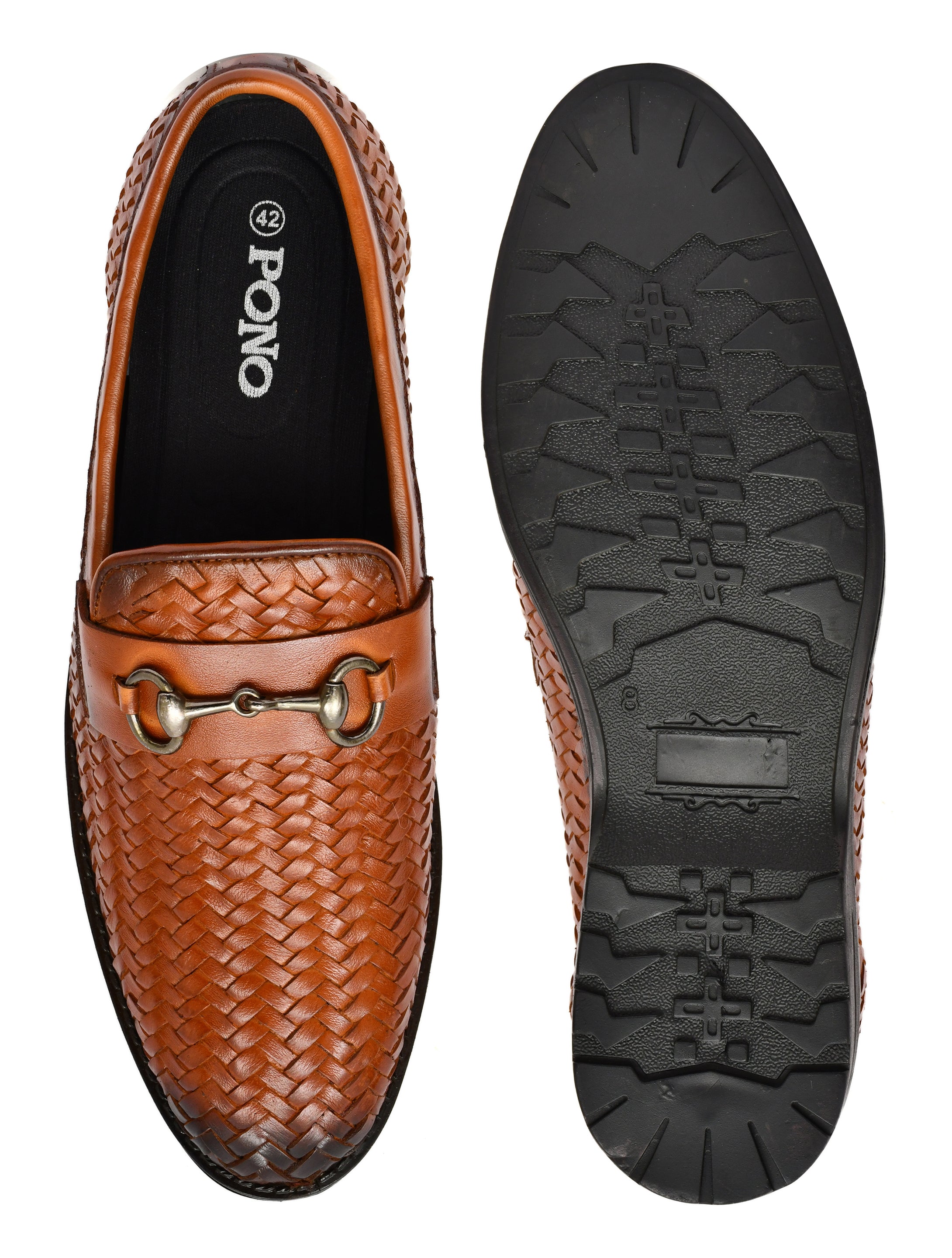 PONO Men's Tan Handwoven Leather Horsebit Loafers – Premium Formal Slip-On Shoes