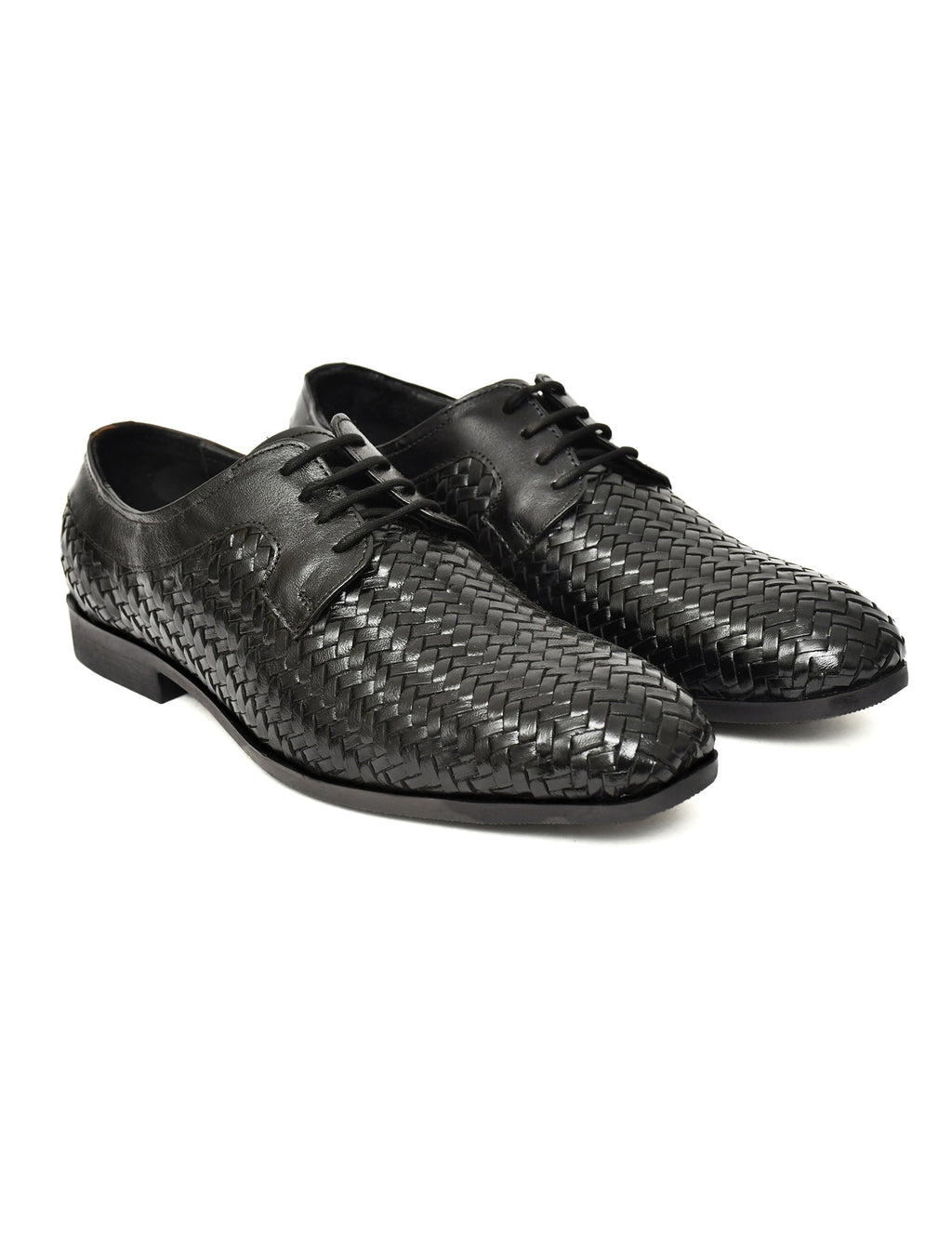 PONO Men's Black Handwoven Leather Derby Shoes – Premium Formal Lace-Up Shoes