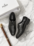 PONO Men's Black Handwoven Leather Derby Shoes – Premium Formal Lace-Up Shoes