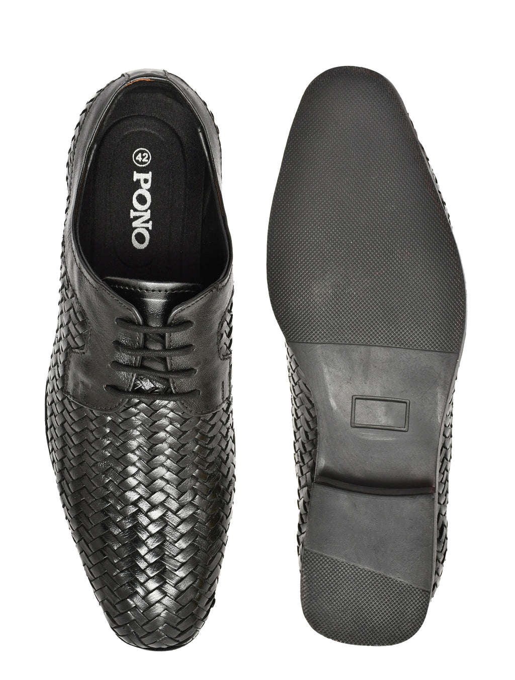 PONO Men's Black Handwoven Leather Derby Shoes – Premium Formal Lace-Up Shoes