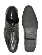 PONO Men's Black Handwoven Leather Derby Shoes – Premium Formal Lace-Up Shoes