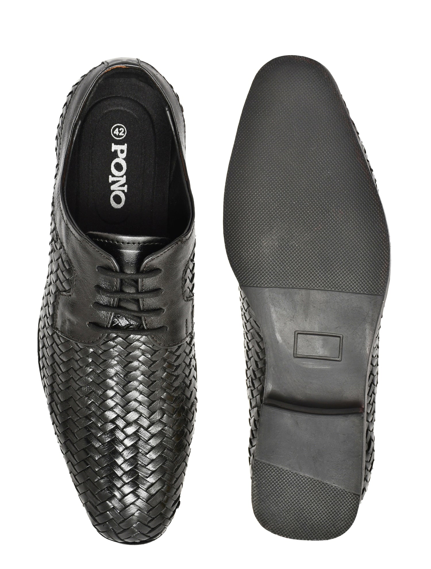 PONO Men's Black Handwoven Leather Derby Shoes – Premium Formal Lace-Up Shoes