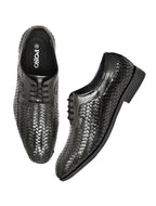 PONO Men's Black Handwoven Leather Derby Shoes – Premium Formal Lace-Up Shoes