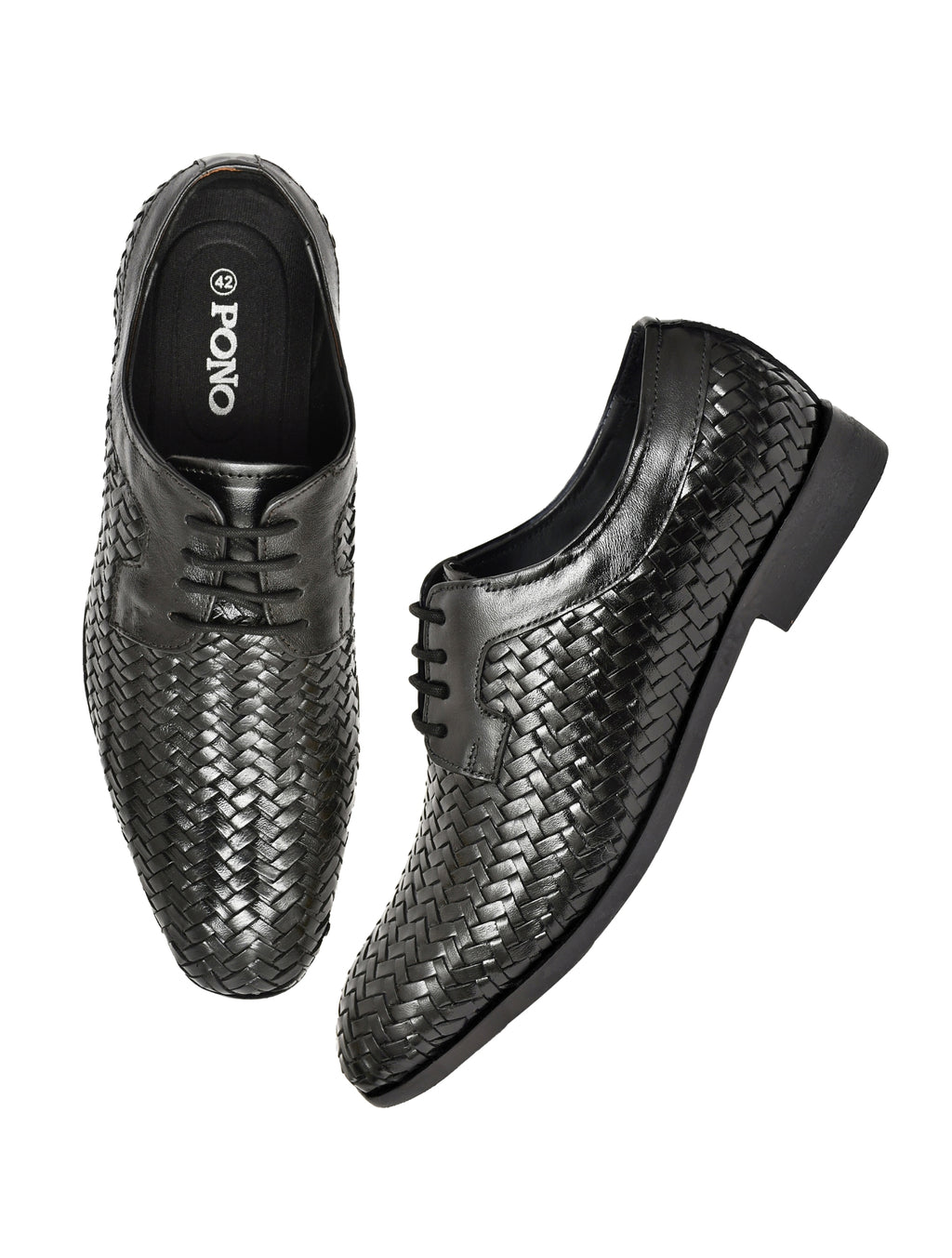 PONO Men's Black Handwoven Leather Derby Shoes – Premium Formal Lace-Up Shoes