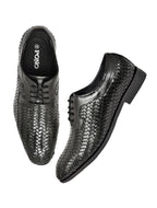 PONO Men's Black Handwoven Leather Derby Shoes – Premium Formal Lace-Up Shoes