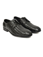 PONO Men's Black Handwoven Leather Derby Shoes – Premium Formal Lace-Up Shoes