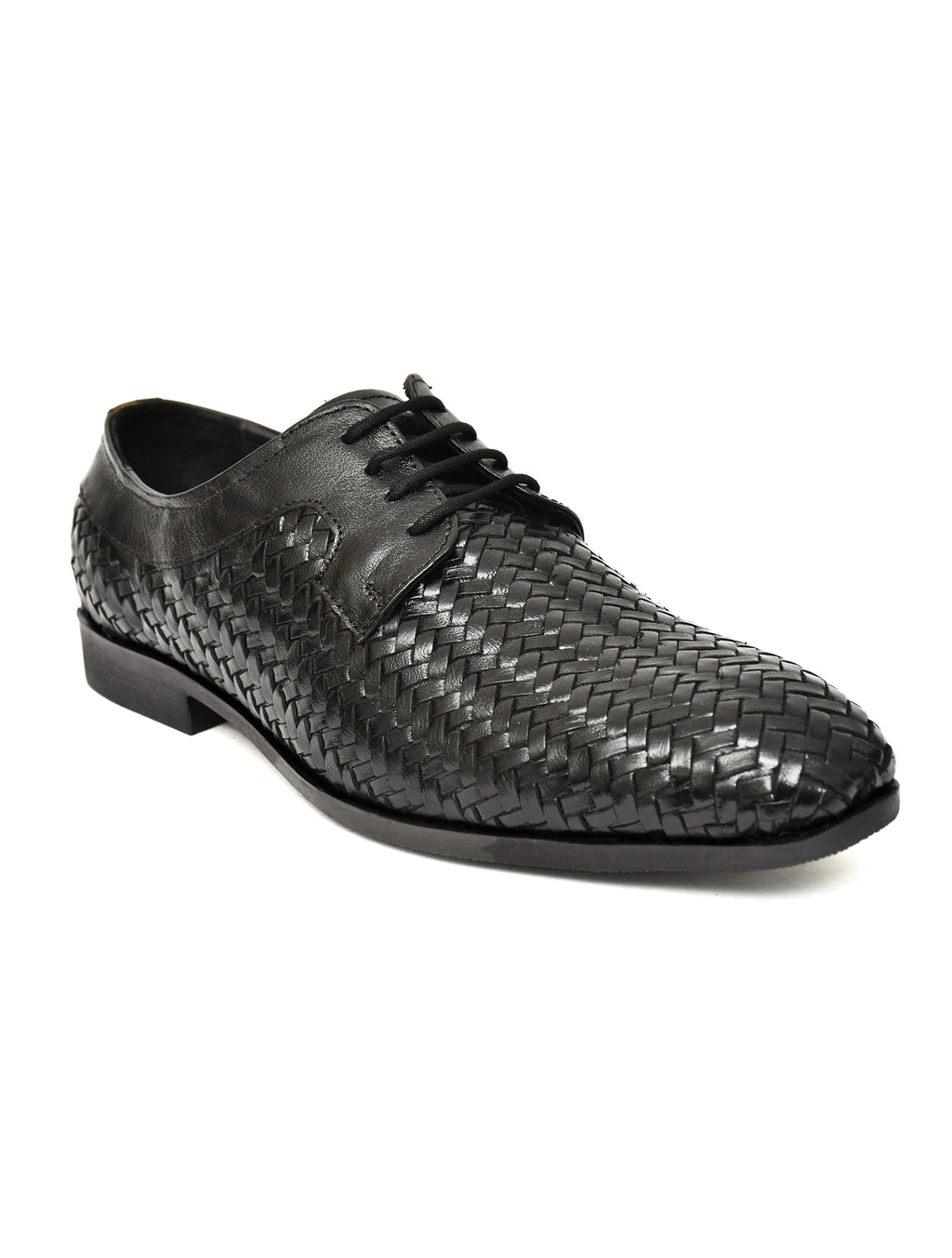 PONO Men's Black Handwoven Leather Derby Shoes – Premium Formal Lace-Up Shoes