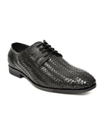 PONO Men's Black Handwoven Leather Derby Shoes – Premium Formal Lace-Up Shoes