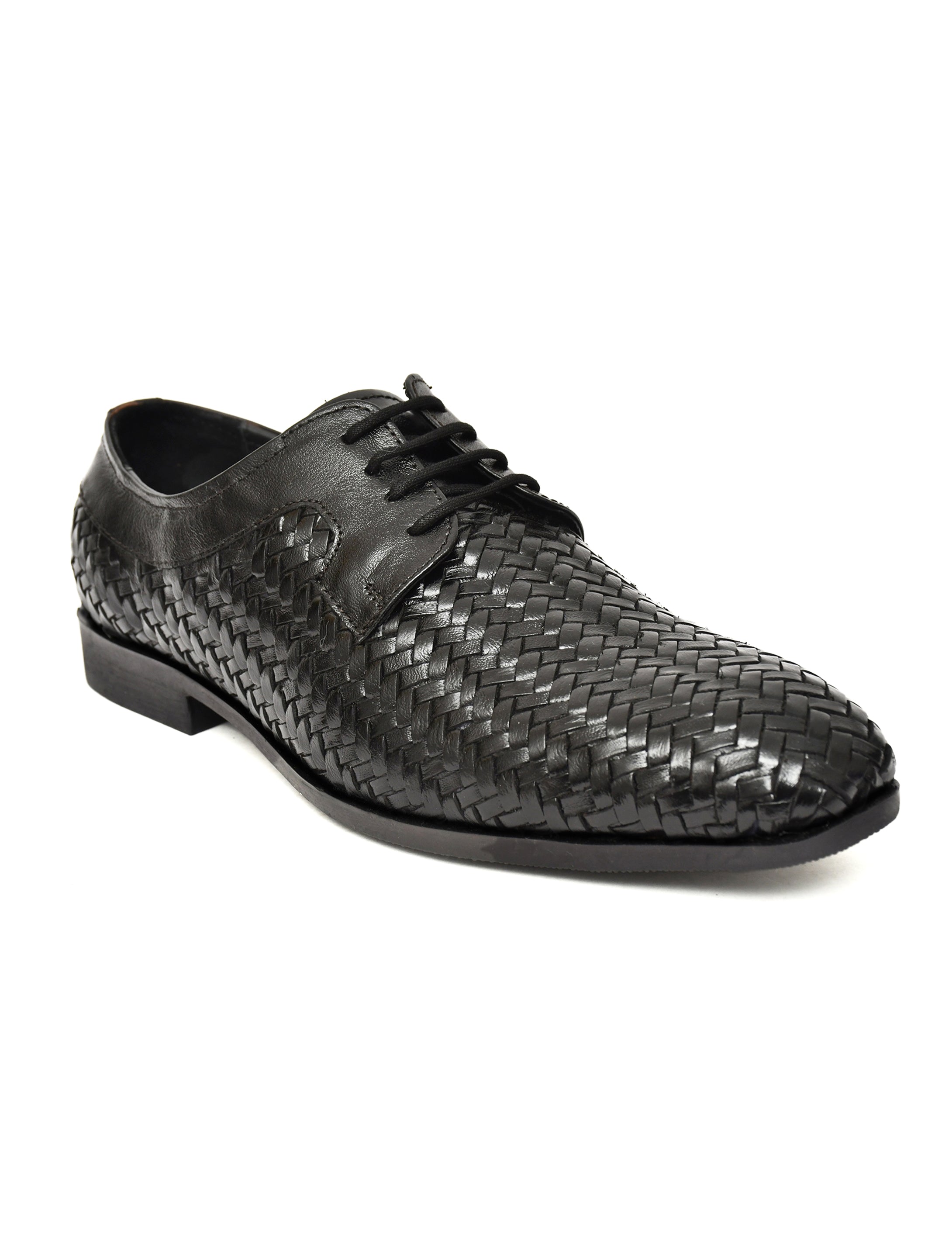 PONO Men's Black Handwoven Leather Derby Shoes – Premium Formal Lace-Up Shoes