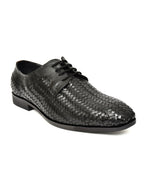 PONO Men's Black Handwoven Leather Derby Shoes – Premium Formal Lace-Up Shoes