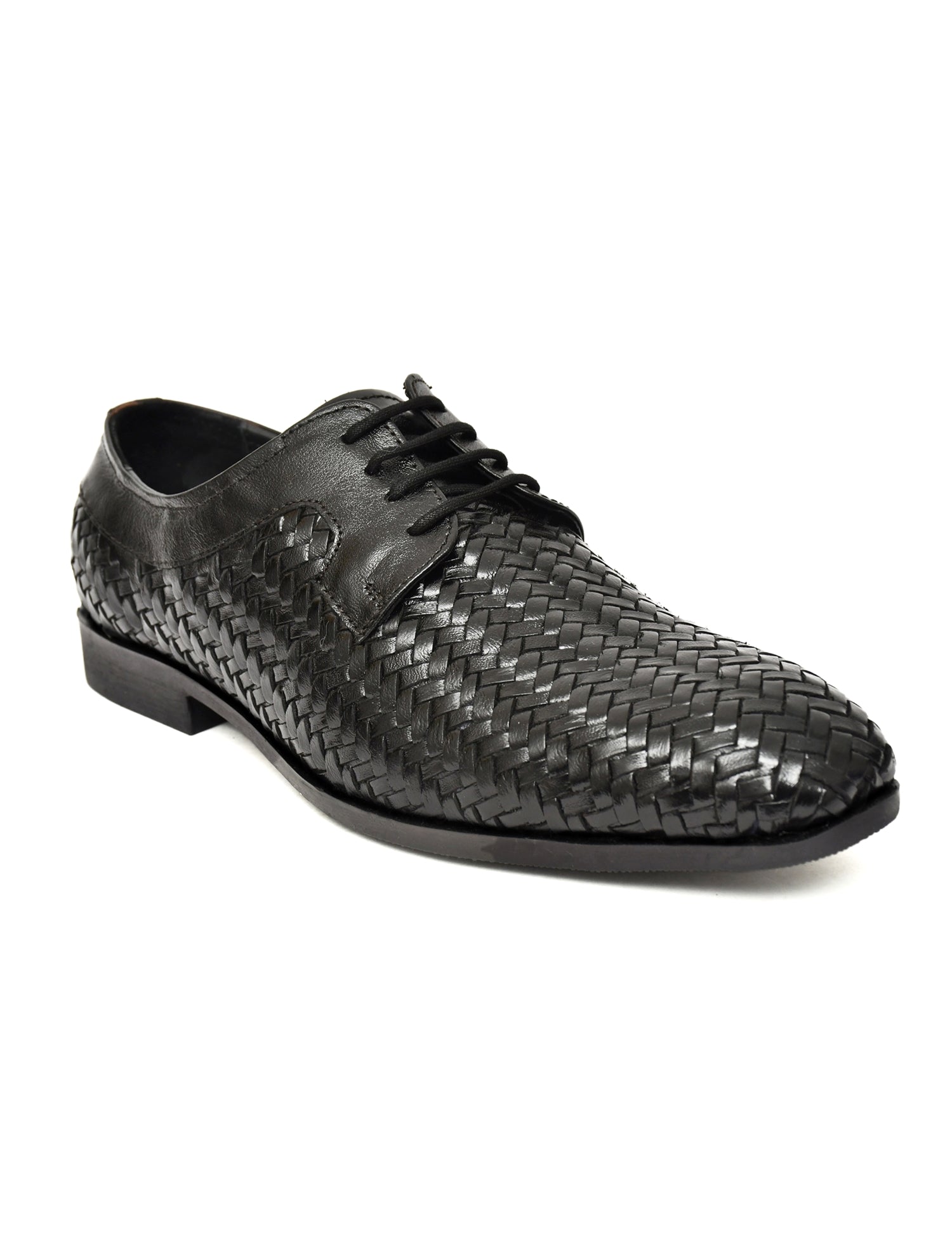 PONO Men's Black Handwoven Leather Derby Shoes – Premium Formal Lace-Up Shoes