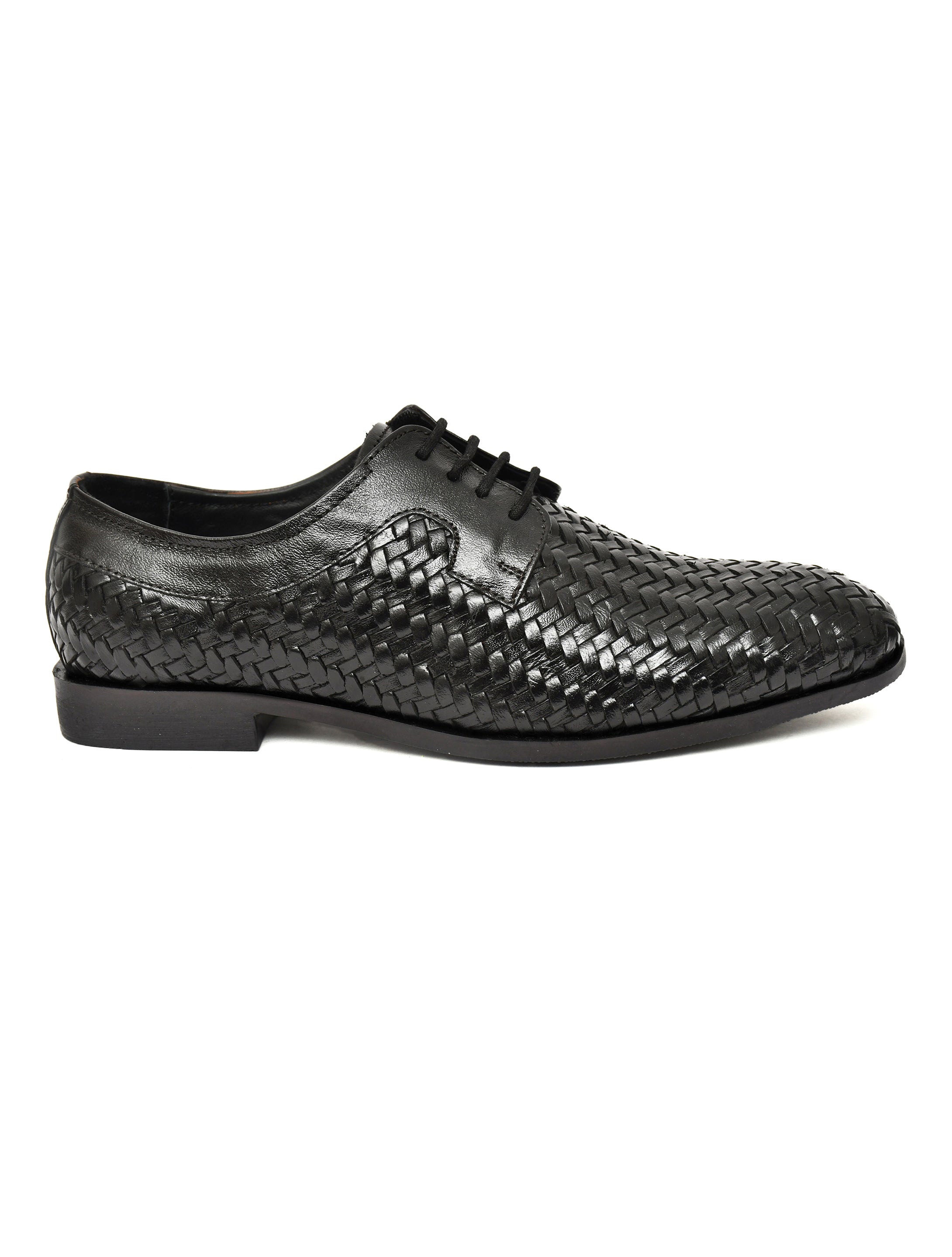 PONO Men's Black Handwoven Leather Derby Shoes – Premium Formal Lace-Up Shoes