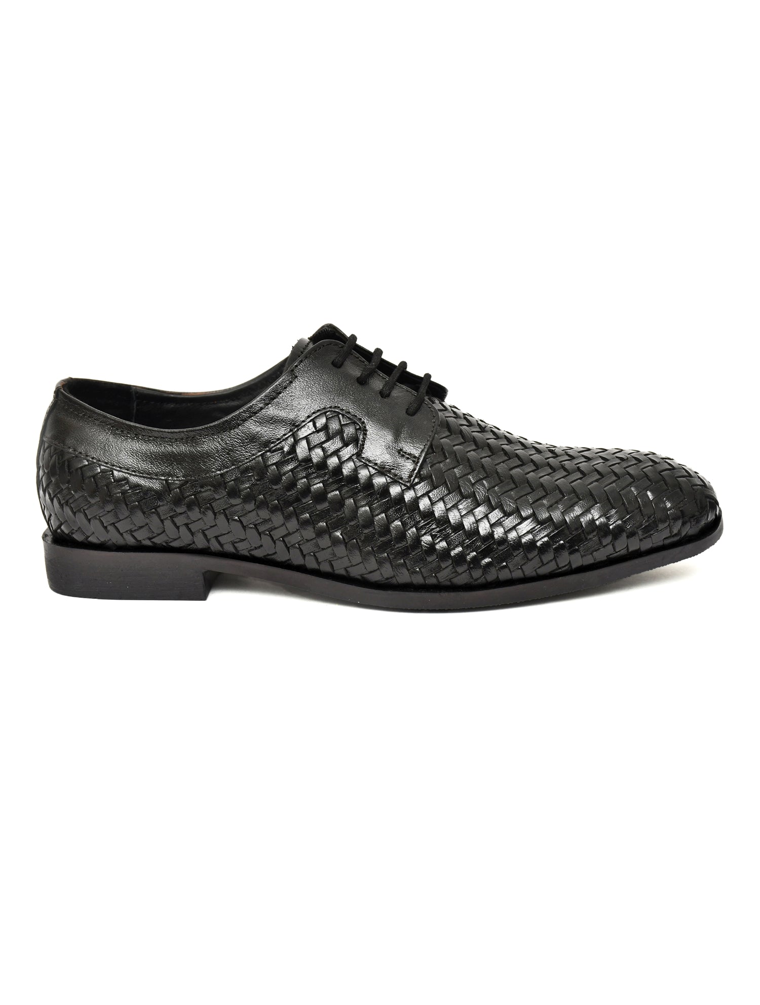 PONO Men's Black Handwoven Leather Derby Shoes – Premium Formal Lace-Up Shoes