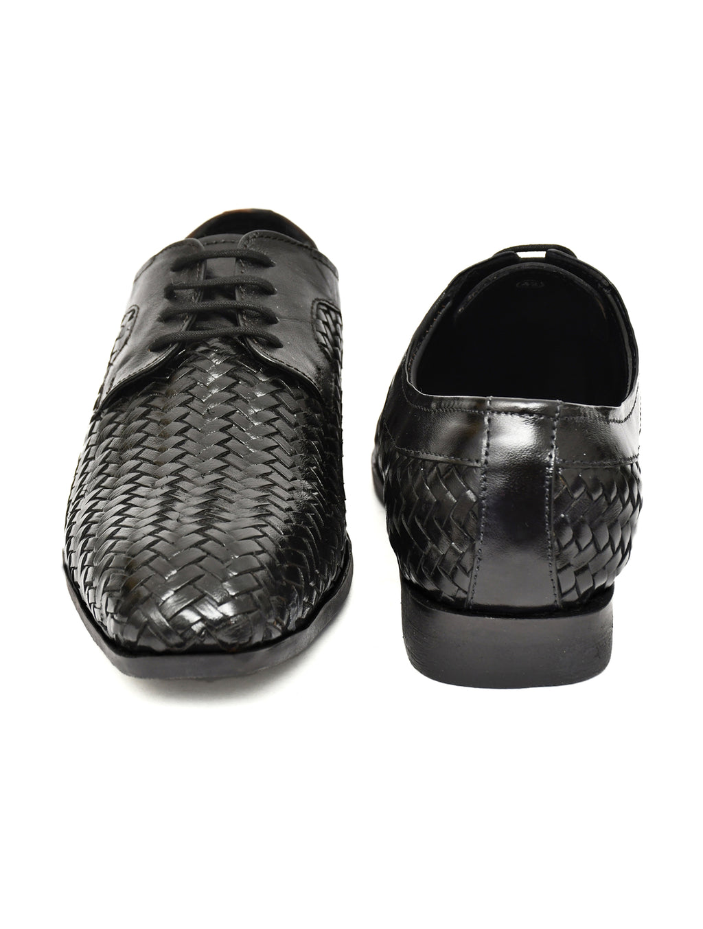 PONO Men's Black Handwoven Leather Derby Shoes – Premium Formal Lace-Up Shoes