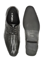 PONO Men's Black Handwoven Leather Derby Shoes – Premium Formal Lace-Up Shoes