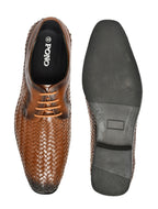 PONO Men's Tan Handwoven Leather Derby Shoes – Premium Formal Lace-Up Shoes