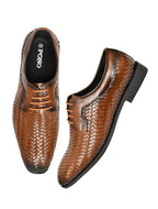 PONO Men's Tan Handwoven Leather Derby Shoes – Premium Formal Lace-Up Shoes