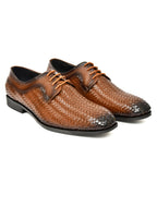 PONO Men's Tan Handwoven Leather Derby Shoes – Premium Formal Lace-Up Shoes