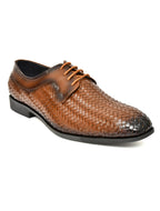 PONO Men's Tan Handwoven Leather Derby Shoes – Premium Formal Lace-Up Shoes