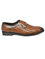 PONO Men's Tan Handwoven Leather Derby Shoes – Premium Formal Lace-Up Shoes