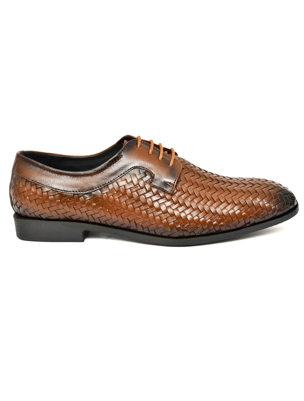PONO Men's Tan Handwoven Leather Derby Shoes – Premium Formal Lace-Up Shoes