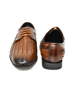 PONO Men's Tan Handwoven Leather Derby Shoes – Premium Formal Lace-Up Shoes