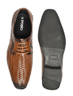 PONO Men's Tan Handwoven Leather Derby Shoes – Premium Formal Lace-Up Shoes