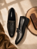Men's Black Textured Loafer Formal Shoes
