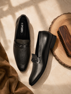Men's Black Textured Loafer Formal Shoes