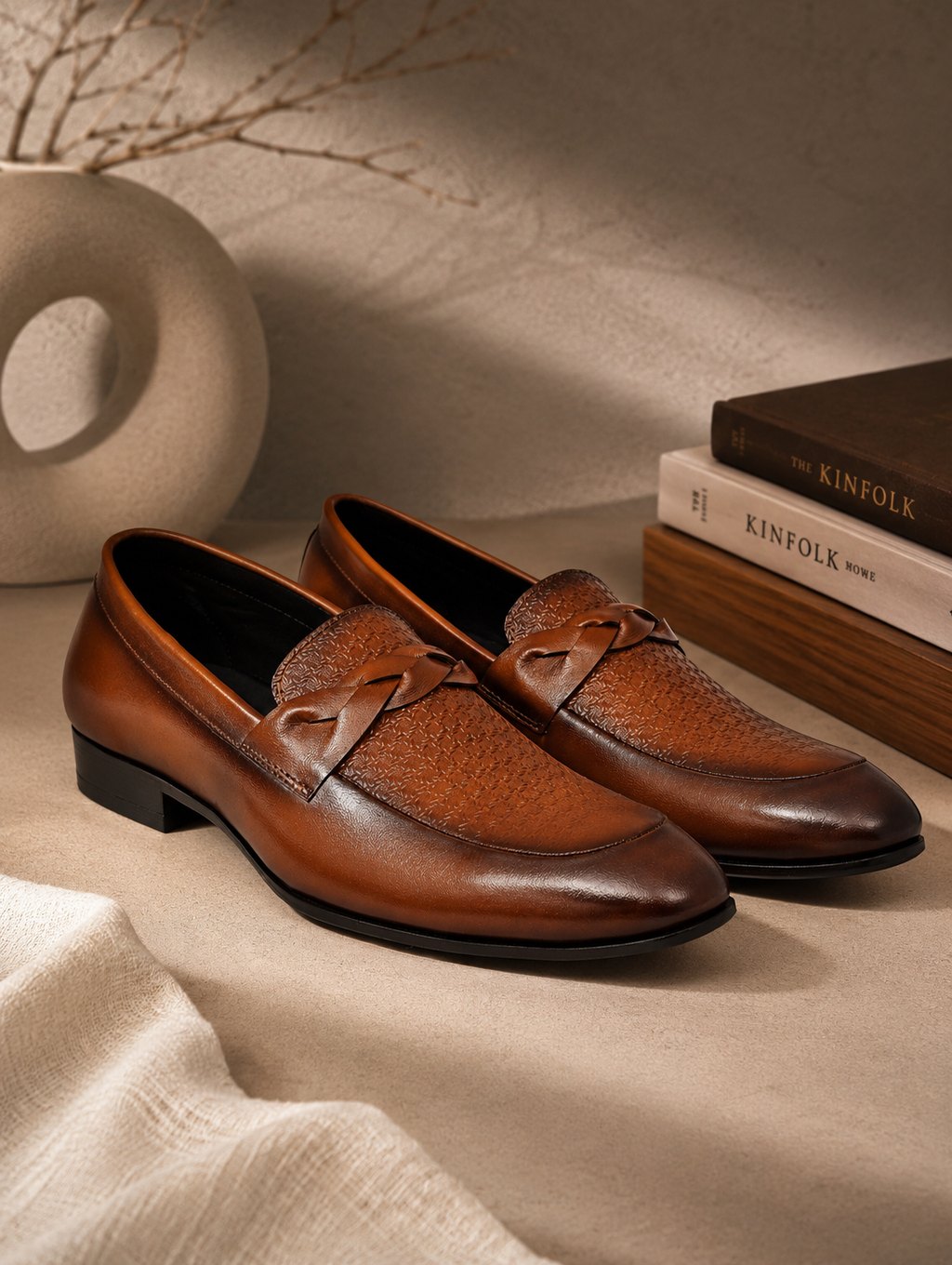 Men's Tan Textured Loafer Formal Shoes