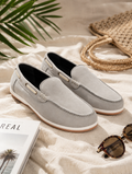 Premium Beige Nubuck Leather Slip-On Loafers for Men | Casual Driving Shoes