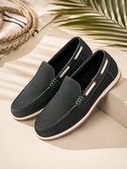 Premium Black Nubuck Leather Slip-On Loafers for Men | Classic Casual Shoes