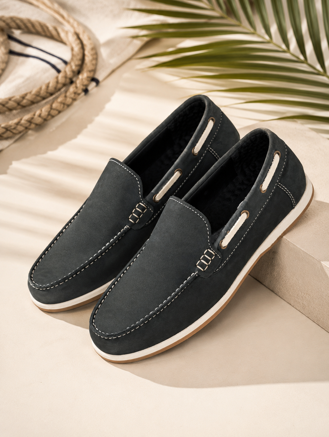 Premium Black Nubuck Leather Slip-On Loafers for Men | Classic Casual Shoes